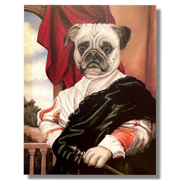 PUG Canvas Painting Art ◈ 14x11 Heavy Thick Wood Frame - Picture 1 of 3